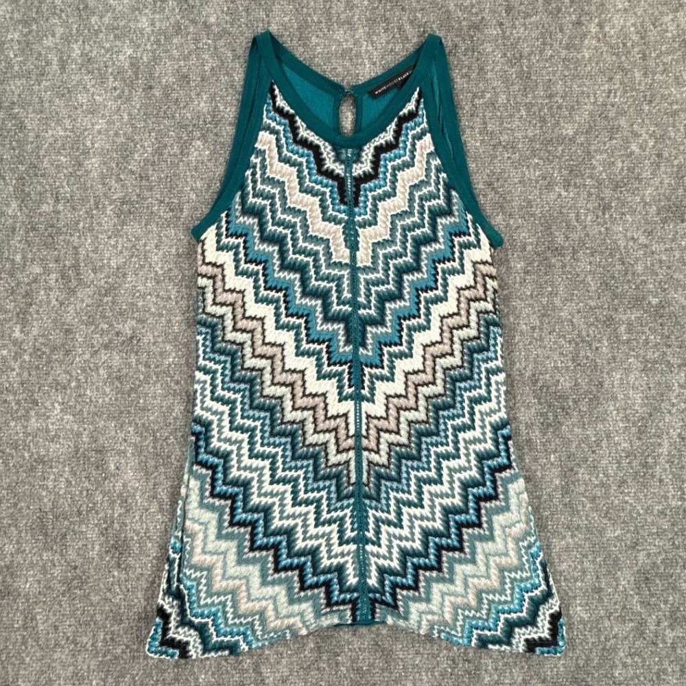 White House Black Market Top Womens M Teal Chevron Knit Halter Sleeveless WHBM